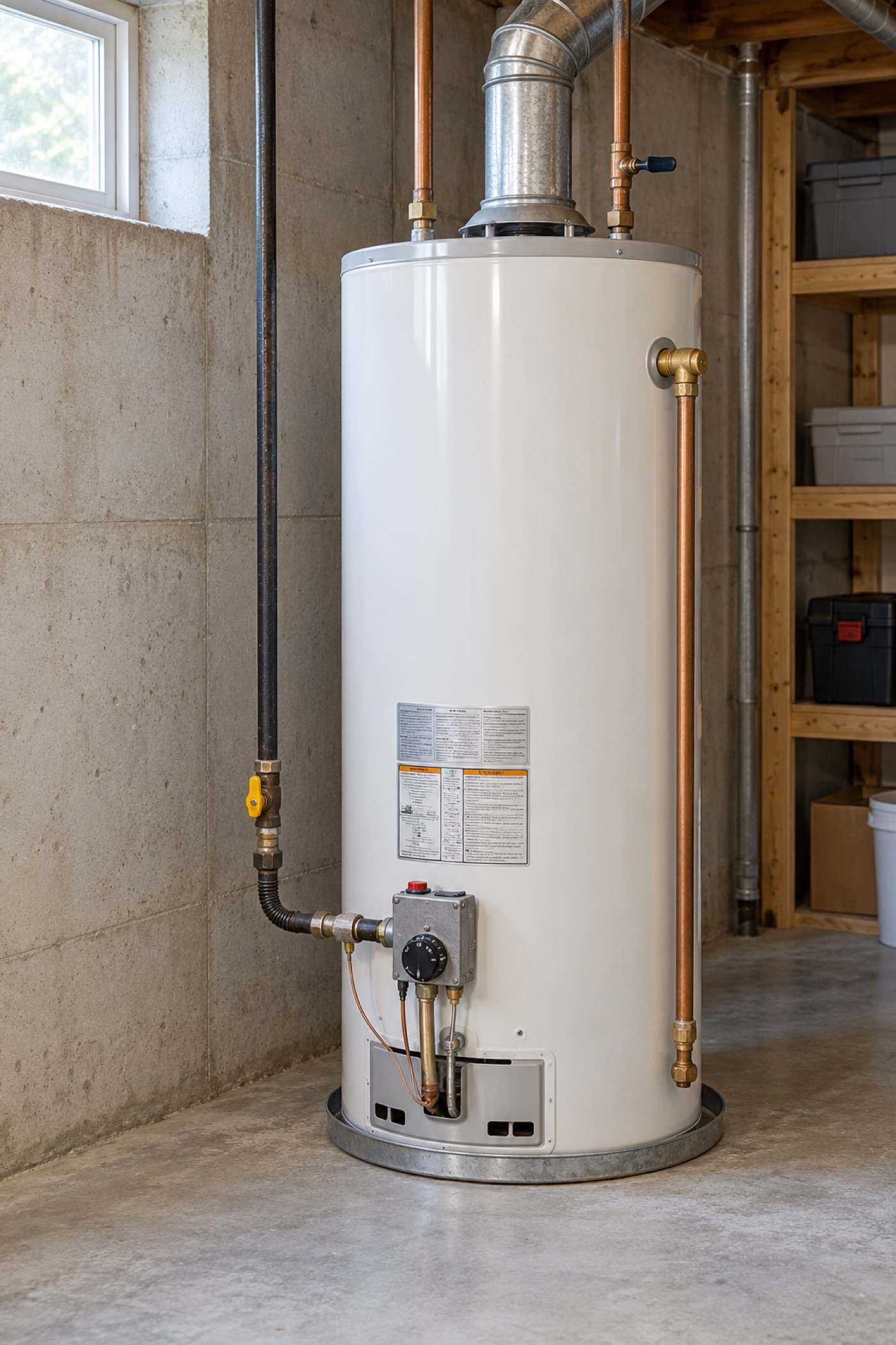 Water heater with the rating label location marked